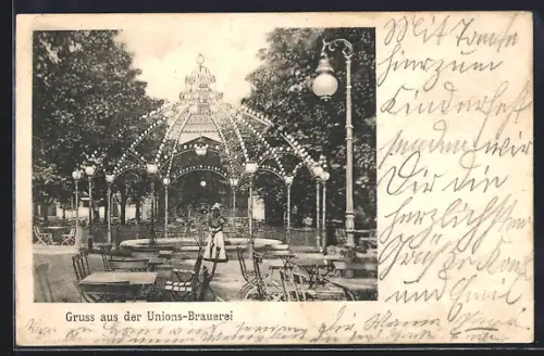 AK Berlin, Gasthaus Unions-Brauerei, Gartenansicht mit Lichterkuppel, Hasenheide