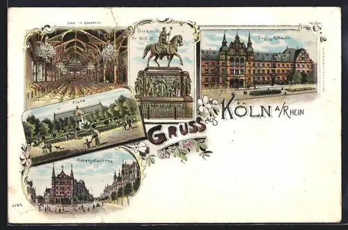 Lithographie Köln, Saal im Gürzenich, Justiz-Gebäude, Flora