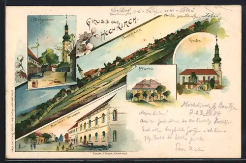 Lithographie Hochkirch, Gasthof in der Bautzner Strasse, Blutgasse, Pfarre