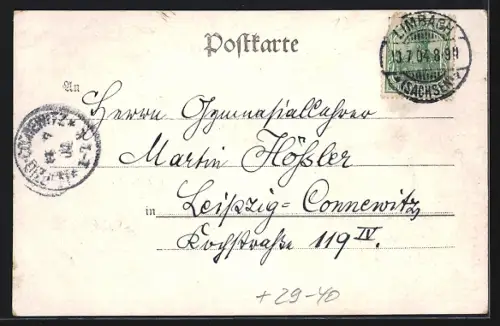 Goldfenster-AK Limbach i. Sa., Hotel Hirsch, Königliches Amtsgericht, Bürgerschule und Diaconat mit leuchtenden Fenstern