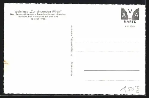 AK Bachem an der Ahr, Gasthaus Singende Wirtin, Bes. Bernhard Heinen