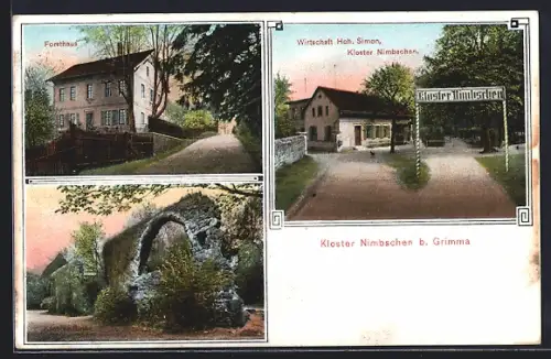 AK Nimbschen, Wirtschaft Hch. Simon und Kloster Nimbschen, Kloster Ruine, Forsthaus