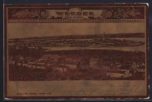 Metallfolie-AK Werder / Havel, Totalansicht mit Kirche