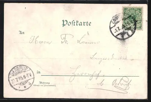 Vorläufer-Lithographie Coburg, 1895, Veste Coburg, Ehrenburg, Prinz Albert-Denkmal