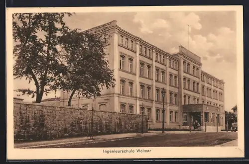 AK Weimar / Thüringen, Ingenieurschule mit Strassenpartie