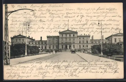 AK Weimar / Thüringen, Bahnhof mit Strassenpartie