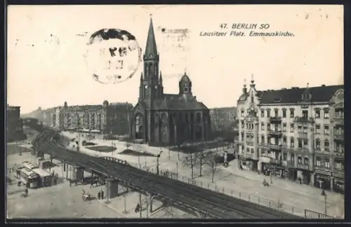AK Berlin-Kreuzberg, Lausitzer Platz mit Emmauskirche
