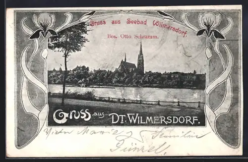 Lithographie Wilmersdorf, Seebad Wilmersdorf, Blumen, Passepartout