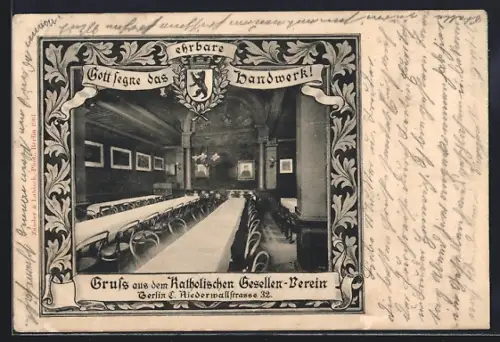 Lithographie Berlin, Katholischer Gesellen-Verein, Niederwallstrasse 32, Innenansicht