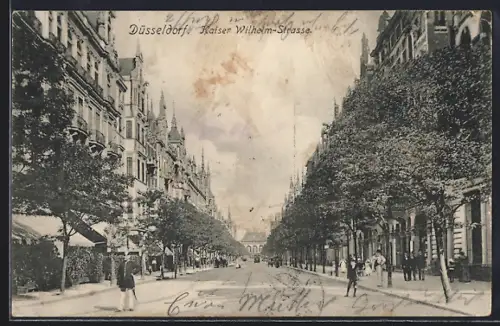 AK Düsseldorf, Kaiser Wilhelm-Strasse mit Passanten