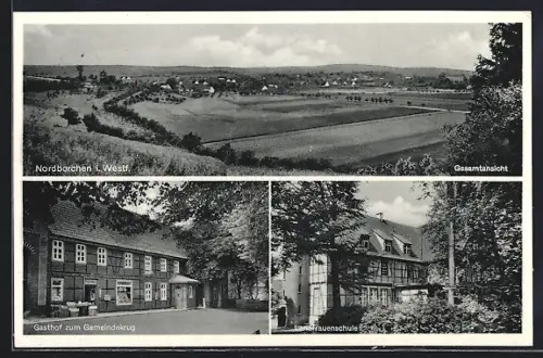 AK Nordborchen i. Westf., Gasthof zum Gemeindekrug, Landfrauenschule, Gesamtansicht