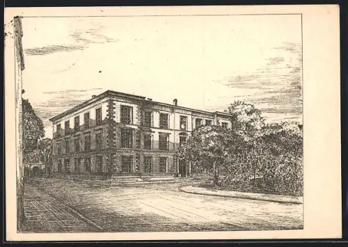 Künstler-AK Weimar / Thüringen, Oberschule für Jungen in Aufbauform, Museumsplatz 3