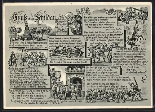 Künstler-AK Schildau, Chronik in Sage und Witz, Stadttypen