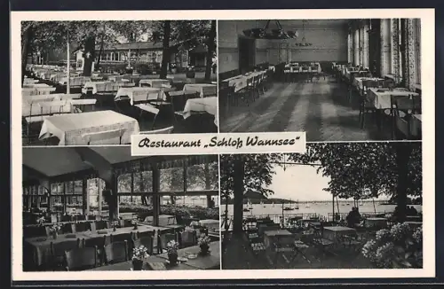 AK Berlin-Wannsee, Restaurant Schloss Wannsee: Speisesaal, Garten, Terrasse