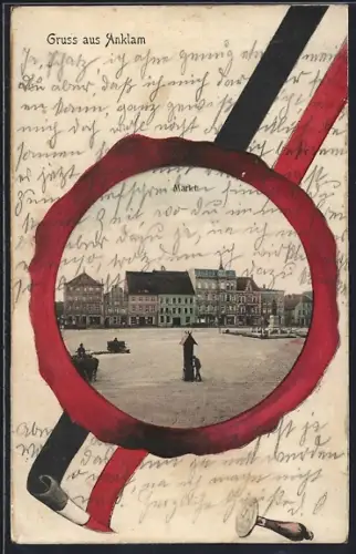 Grusskarten-AK Anklam, Partie am Markt