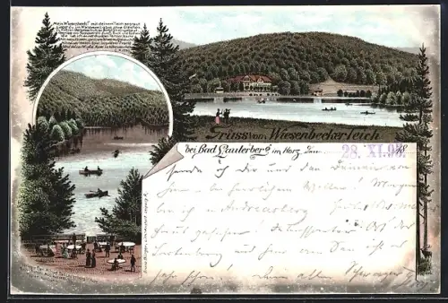 Vorläufer-Lithographie Bad Lauterberg im Harz, 1895, Wiesenbecker Teich