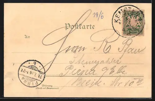 Lithographie Kempten / Allgäu, Kath. Kirche, Gesamtansicht