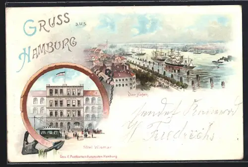 Lithographie Hamburg-St. Georg, Hotel Frankfurter Hof O. Boek, Spadenteich 1-3