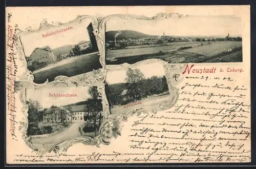 AK Neustadt b. Coburg, Gasthaus Schützenhaus, Bahnhofstrasse, Grünthal