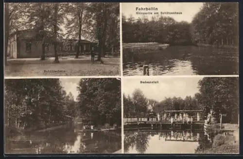 AK Fehrbellin, Gasthof Schützenhaus mit Rhinpartie und Badeanstalt