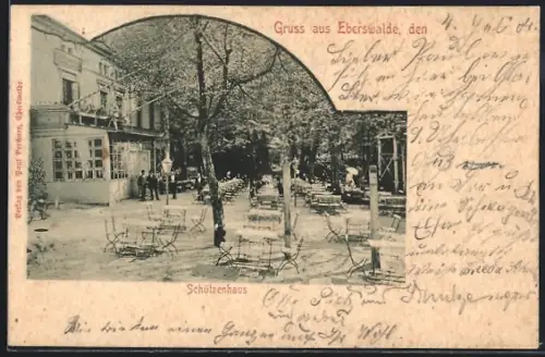 AK Eberswalde, Gasthaus Schützenhaus mit Grünanlage
