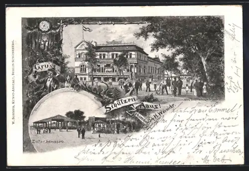 Lithographie Zehlendorf, Gasthof Schützenhaus, Inh. H. Wanicke