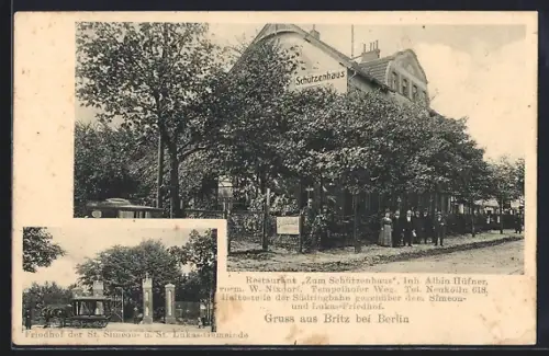 AK Berlin-Britz, Gasthof Zum Schützenhaus, Tempelhofer Weg, Inh. Albin Hüfner
