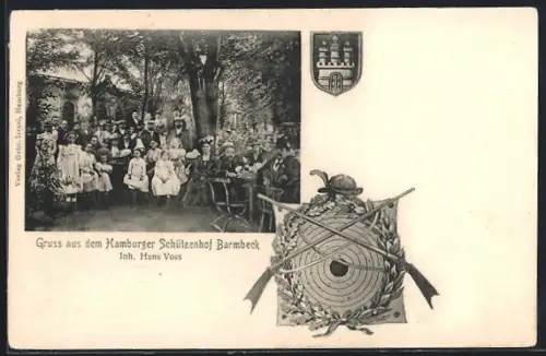 AK Hamburg, Gasthof Schützenhof Barmbek, Inh. Hans Voss, Wappen