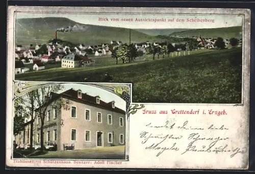 AK Crottendorf i. Erzgeb., Gasthof Schützenhaus, Bes. Adolf Fischer, Blick vom neuen Aussichtspunkt