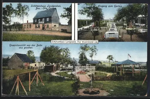 AK Wüstenbrand / Sachsen, Gasthof Schützenhaus Landgraben, Bes. Otto Oehme, Eingang zum Garten