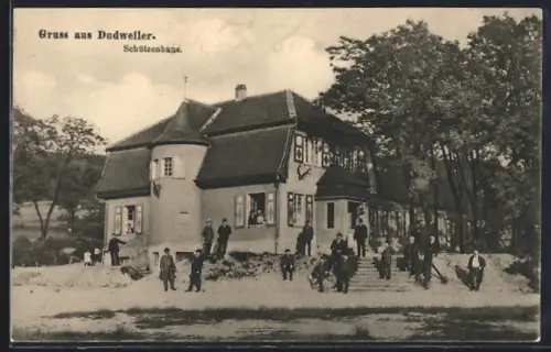 AK Dudweiler, Gasthof Schützenhaus mit Gästen