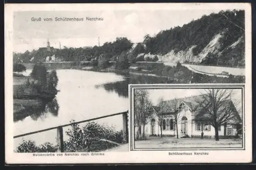 AK Nerchau, Gasthaus Schützenhaus Nerchau, Muldenpartie