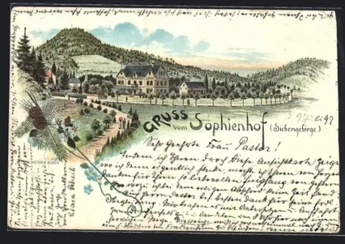 Lithographie Königswinter, Gasthof Sophienhof am Berg