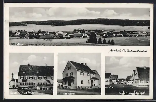 AK Auerbach b. Zusmarshausen, Gasthof v. Stef. Welz, Molkerei, Dorfstrasse