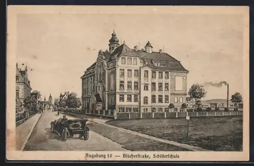 Künstler-AK Augsburg, Schillerschule in der Blücherstrasse