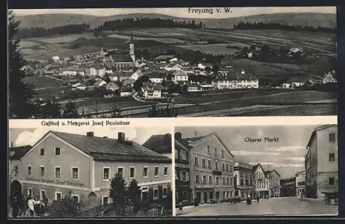 AK Freyung v. W., Gasthof u. Metzgerei Josef Poxleitner, Oberer Markt