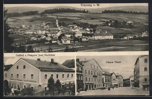 AK Freyung v. W., Gasthof u. Metzgerei Josef Poxleitner, Oberer Markt