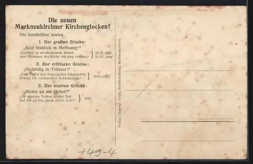 AK Markneukirchen, Die neuen Kirchenglocken, Drei Glcoken