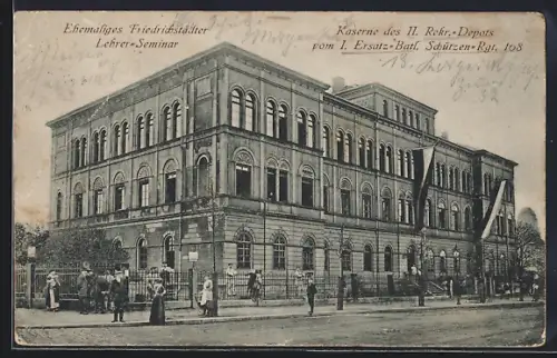 AK Dresden, Kaserne des II. Rekr.-Depots vom I. Ersatz-Batl. Schützen Rgt. 108, Waltherstrasse Ecke Hamburger Strasse