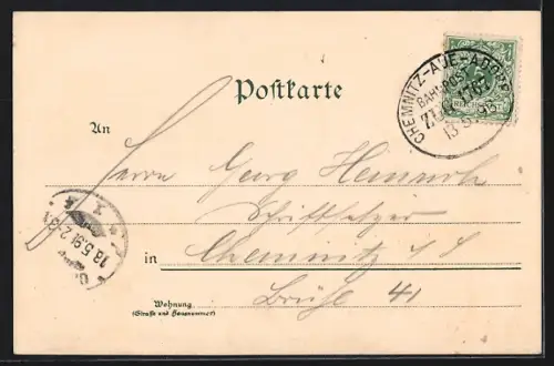 Lithographie Aue i. Erzgeb., Bürgerschule, Fachschule f. Blechindustrie, Kirche, Kriegerdenkmal