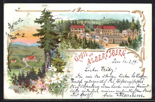 Lithographie Albertsberg, Teilansichten der Ortschaft