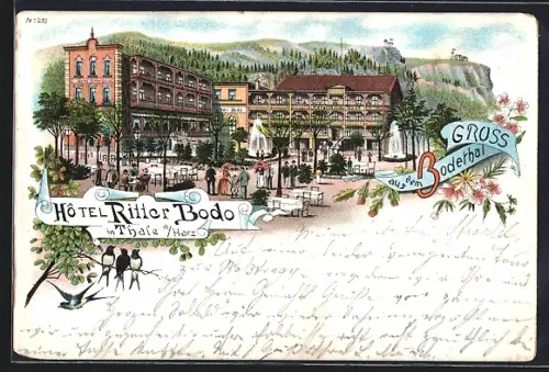 Vorläufer-Lithographie Thale a. Harz, 1895, Hotel Ritter Bodo