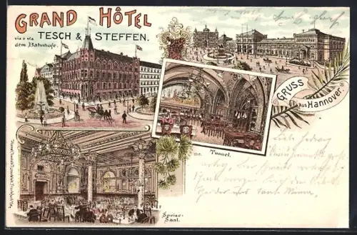 Lithographie Hannover, Grand Hotel Tesch & Steffen, Speisesaal, Tunnel