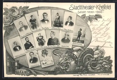 AK Krefeld, Schauspieler des Stadttheaters der Saison 1899- 1900