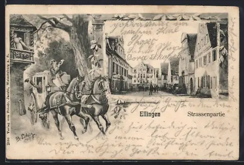 AK Ellingen / Bayern, Strassenpartie, Postkutsche