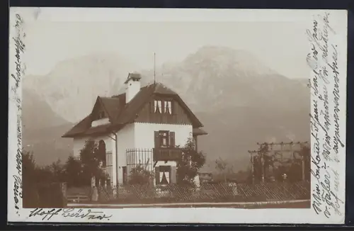 Foto-AK Schönau /Berchtesgaden, Haus mit Garten, Bergpanorama