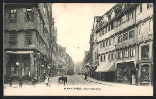 AK Hannover, Marktstrasse Ecke Köbelinger Strasse mit Geschäften