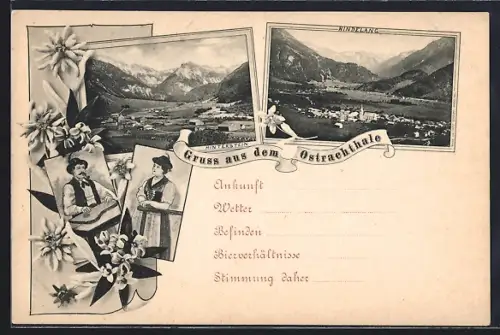 AK Hindelang, Ortsansicht, Gesamtansicht von Hinterstein, Zitherspieler, Frau in Tracht