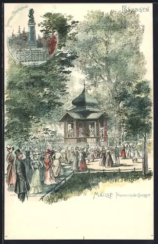 Künstler-AK Esslingen / Neckar, Maille Promenade-Conzert, Georgii-Denkmal