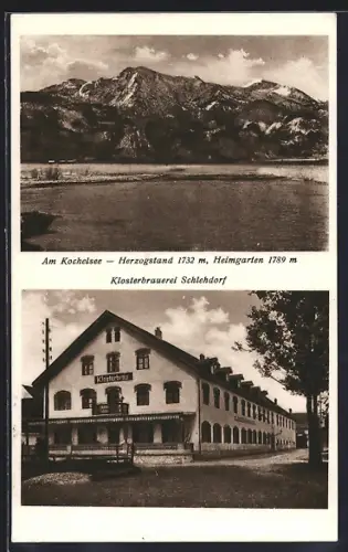 AK Schlehdorf am Kochelsee, Klosterbrauerei, Kochelsee mit Herzogstand und Heimgarten